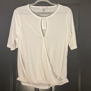 Banana Republic white short-sleeve shirt with key-hole neckline :: Sz M :: NWT